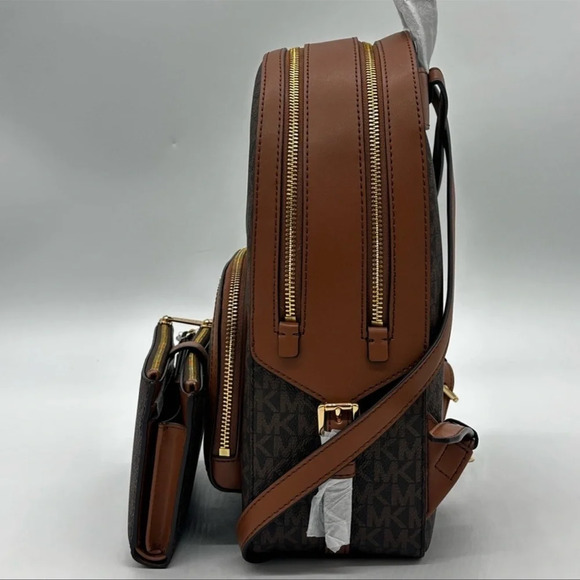 Michael Kors Medium Jaycee Zip Packet Backpack &Double Zip Wallet Wristlet Brown - Picture 4 of 16
